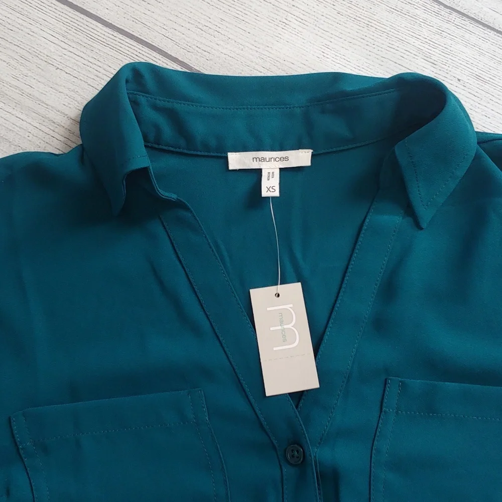 NWT MAURICES TEAL BUTTON DOWN - Picture 4 of 10